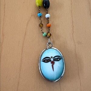 REAL VINTAGE Artistic Multicolor Beaded Necklace with Pendant.1960s